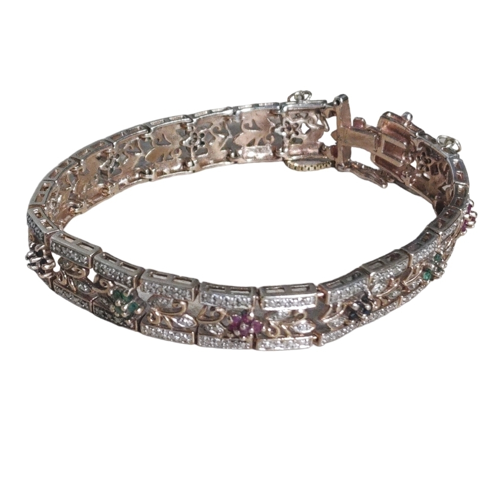 Ross Simons Bracelet Sapphire Emerald Ruby Gold Plated Sterling Silver 925 7.25"